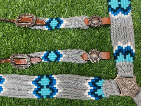 Showman Corded One Ear Headstall and Breast Collar Set - Gray&#47;Blue #4